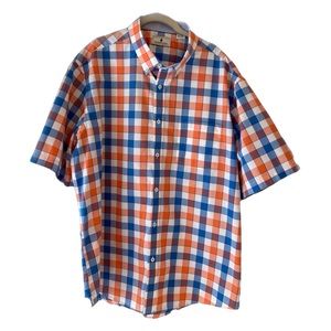 Southern Pines Plaid Shirt Button Down Orange Blue XXL